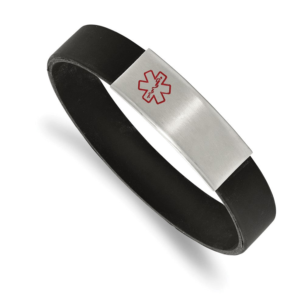 Stainless Steel Brushed w/Red Enamel Silicone Stretch Medical ID Bracelet 7.25 inches