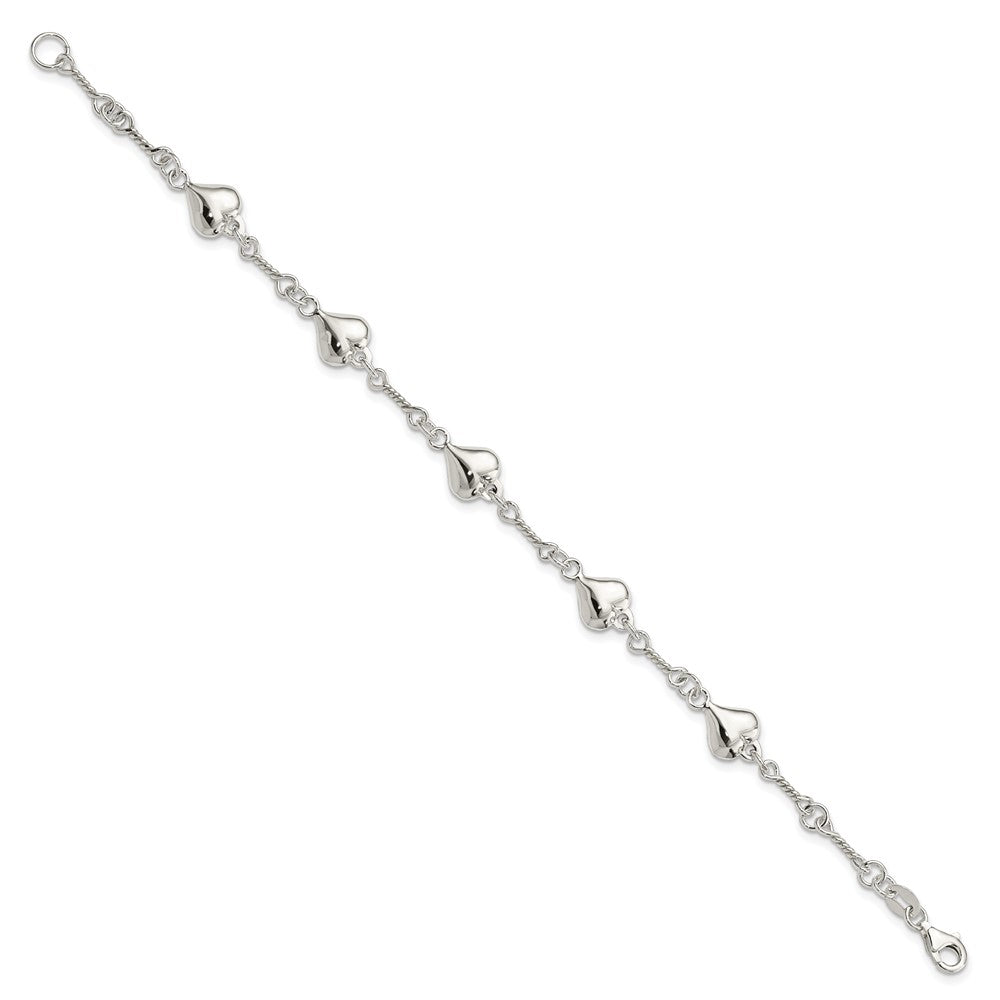 Sterling Silver Polished Heart 7.5in Bracelet 7.5 inches