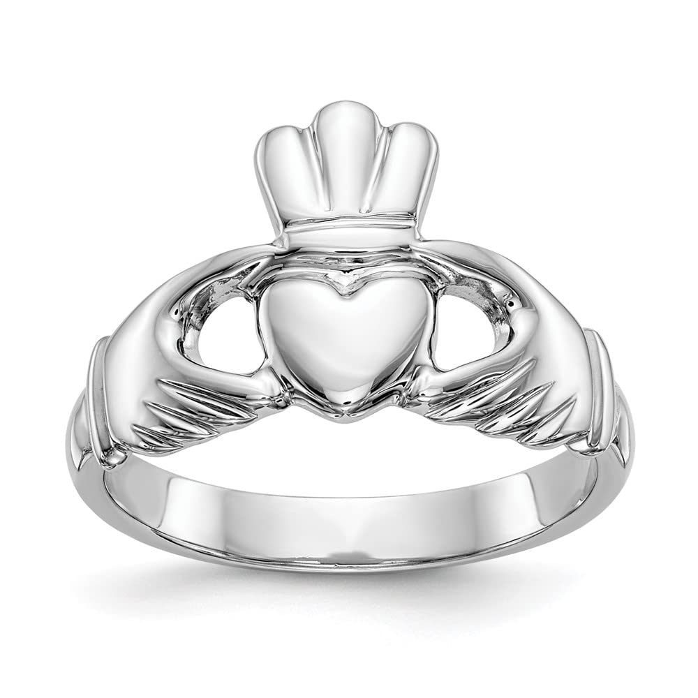 14k White Gold Polished Claddagh Ring Size 8