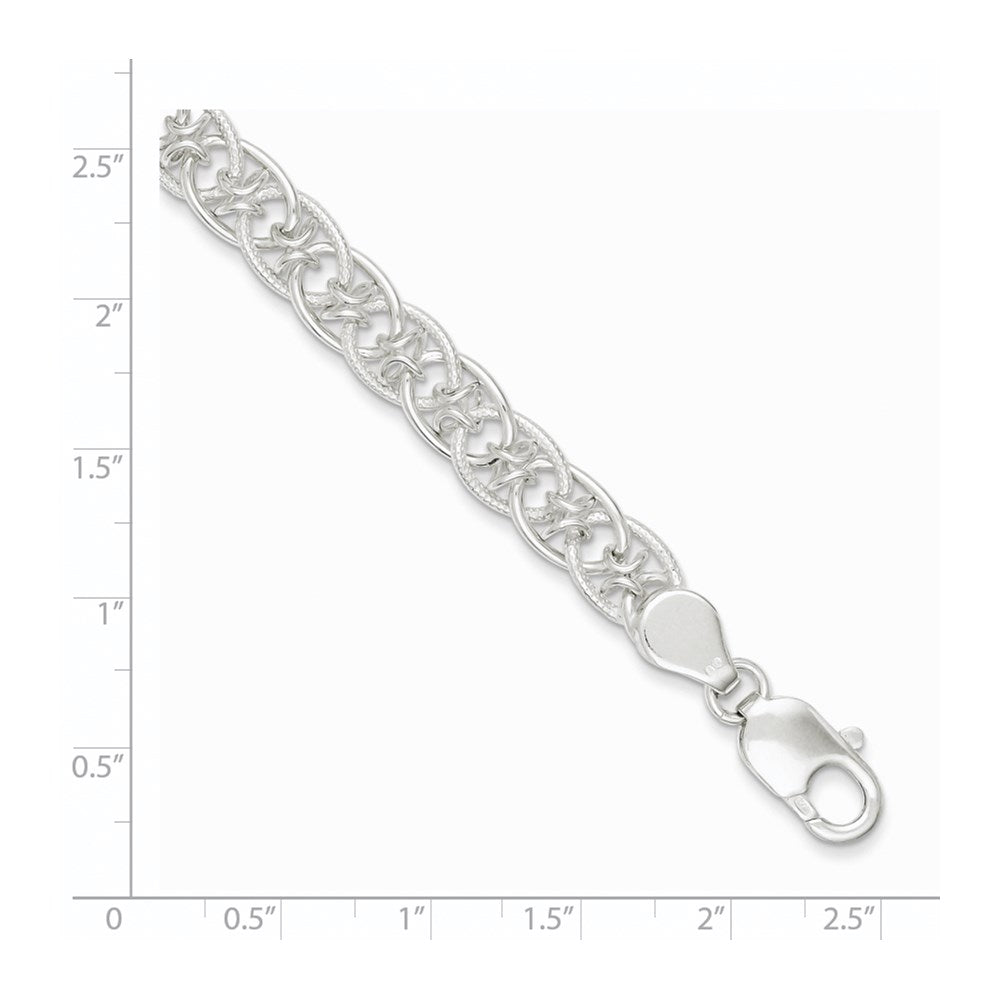 Sterling Silver Polished and Textured Fancy Bracelet 7.5 inches
