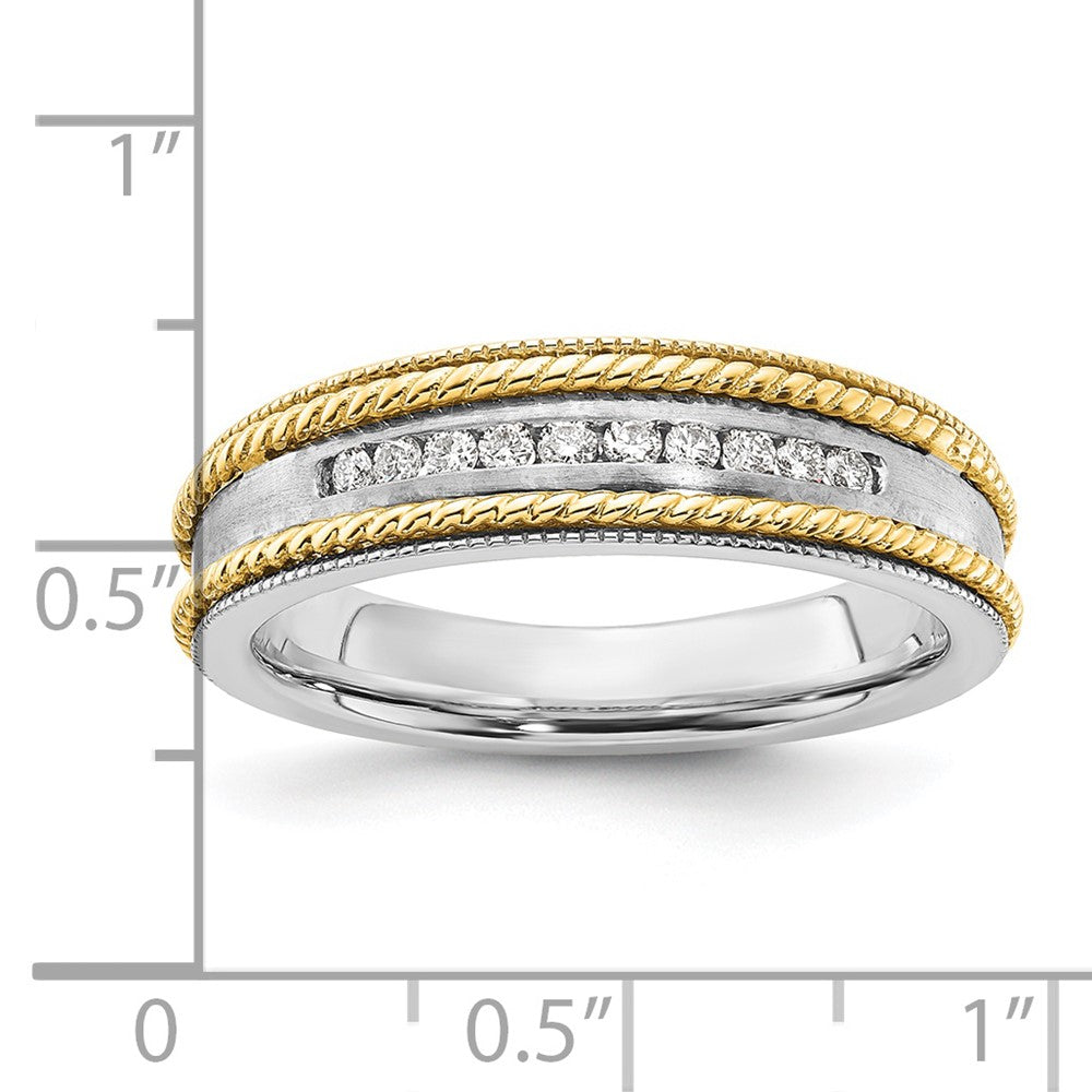 10K Two-tone Polished & Satin Rope Sides Diamond Ring