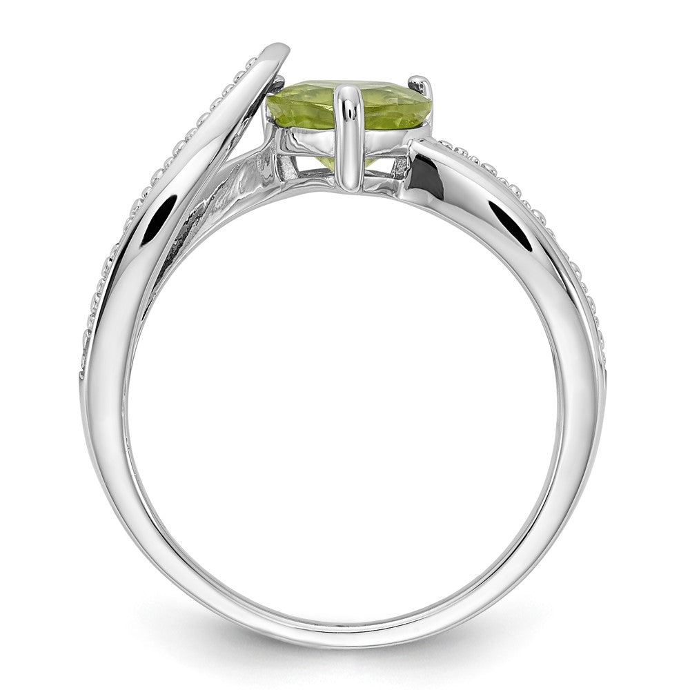 Sterling Silver Heart Shaped Peridot & Diamond Ring