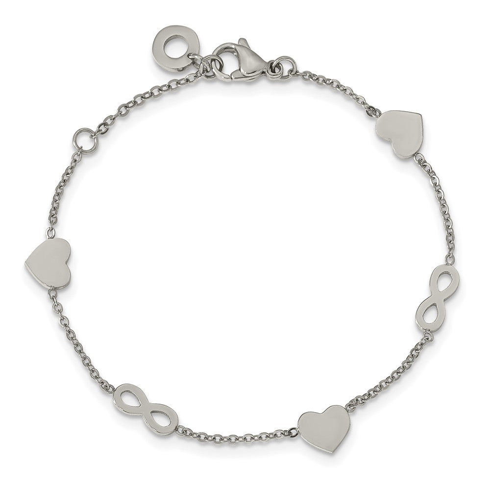 Stainless Steel Polished Heart and Infinity 7in w/1in ext. Bracelet 7 inches