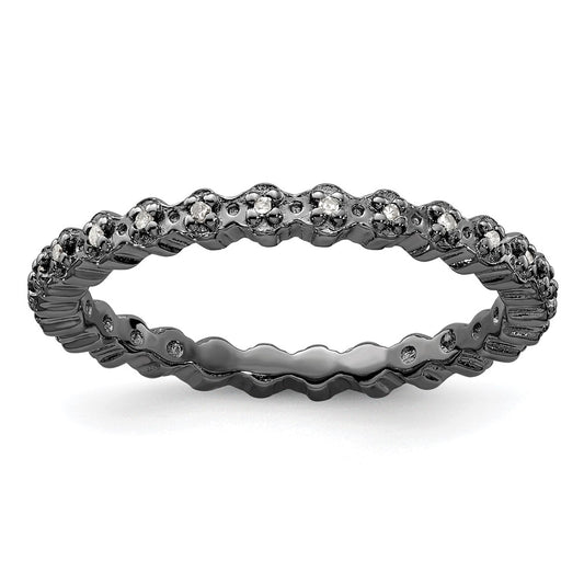 Sterling Silver Stackable Expressions Diamond Black-plated Ring Size -5