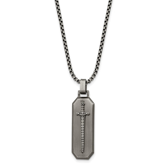 Stainless Steel Brushed Sword 24in Necklace