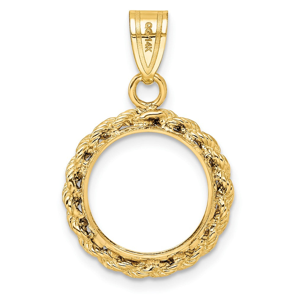 Wideband Distinguished Coin Jewelry 14k Polished Rope 13.0mm Prong Coin Bezel Pendant