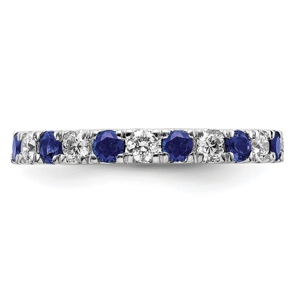 14k White Gold 3/4 carat Lab Grown Diamond VS/SI+ G+ and Lab Created Blue Sapphire Size 7.5 Eternity Band