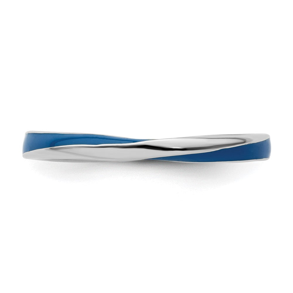 Sterling Silver Stackable Expressions Twisted Blue Enameled Ring Size -6
