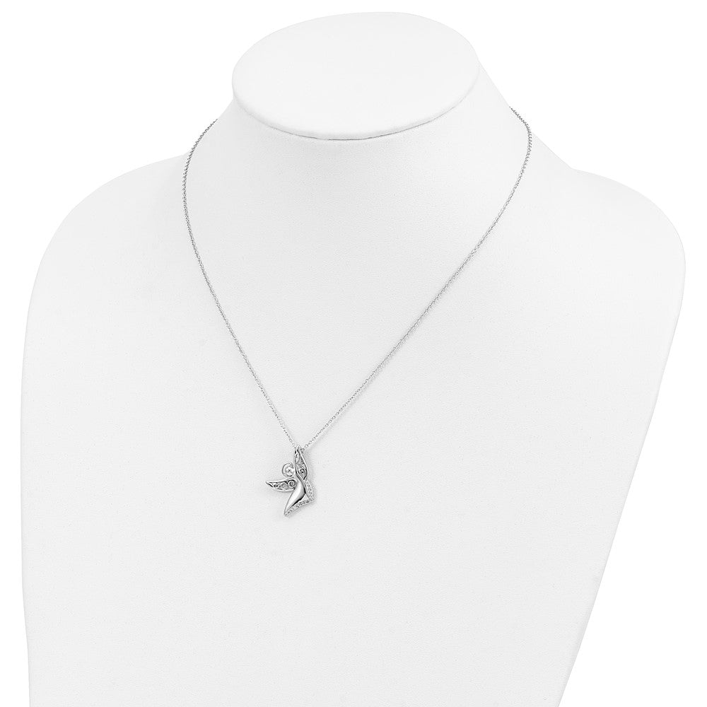 Sentimental Expressions Sterling Silver Rhodium-plated CZ Antiqued Angel Of Joy 18in. Necklace 18 Inches