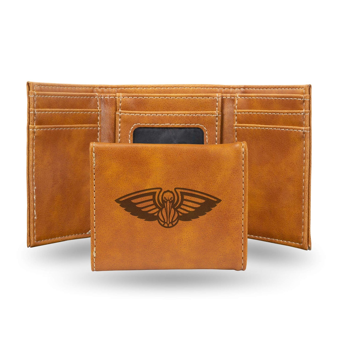 New Orleans Pelicans Brown Laser Engraved Tri-Fold Wallet - Men's Accessory