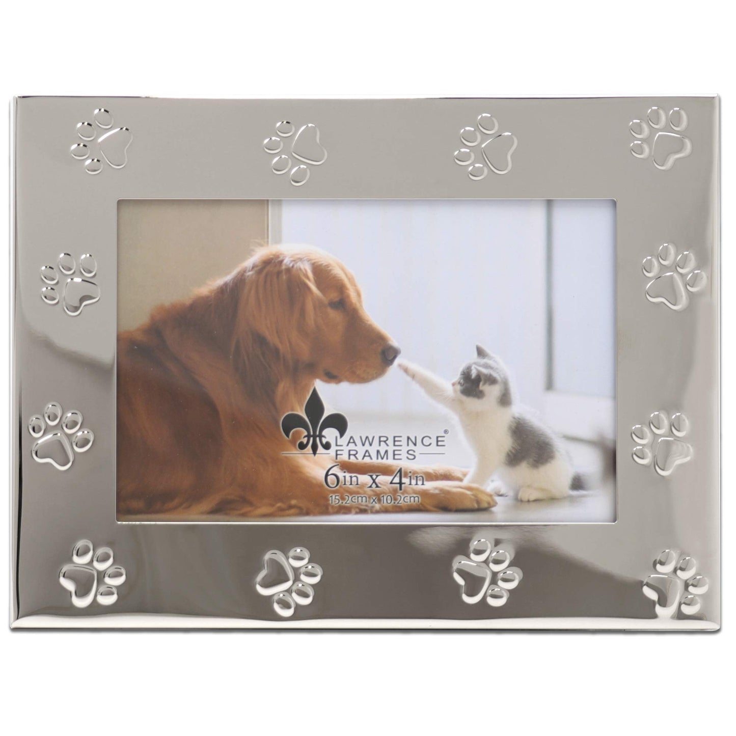 4x6 Silver Metal Dog or Cat Picture Frame - Paw Print Pet Design