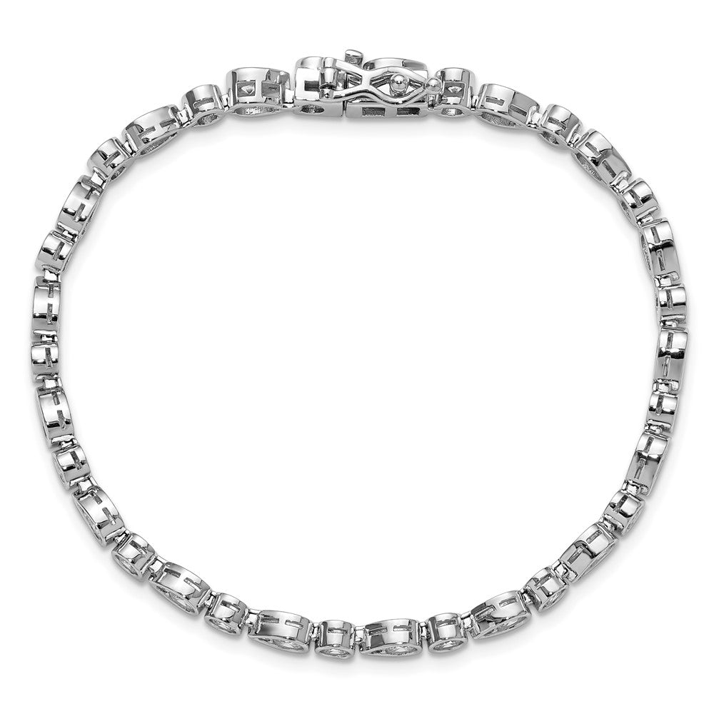 Cheryl M Sterling Silver Rhodium-plated Polished Bezel Set Round and Pear CZ Bracelet 7.25 inches