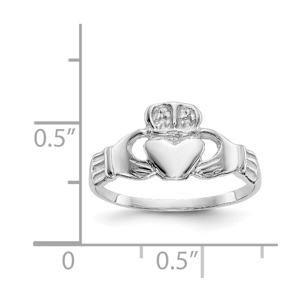 14k White Gold Polished Claddagh Ring Size 6