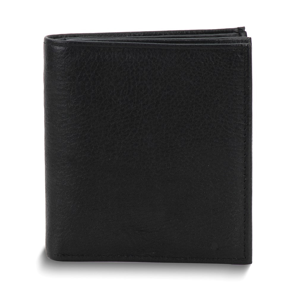 Black Cowhide Leather RFID Blocking 6-Slot Hipster Wallet with Center Flap and ID Window