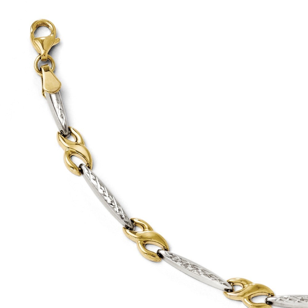 Primal Gold 10 Karat Yellow Gold with Rhodium Diamond-cut Bracelet