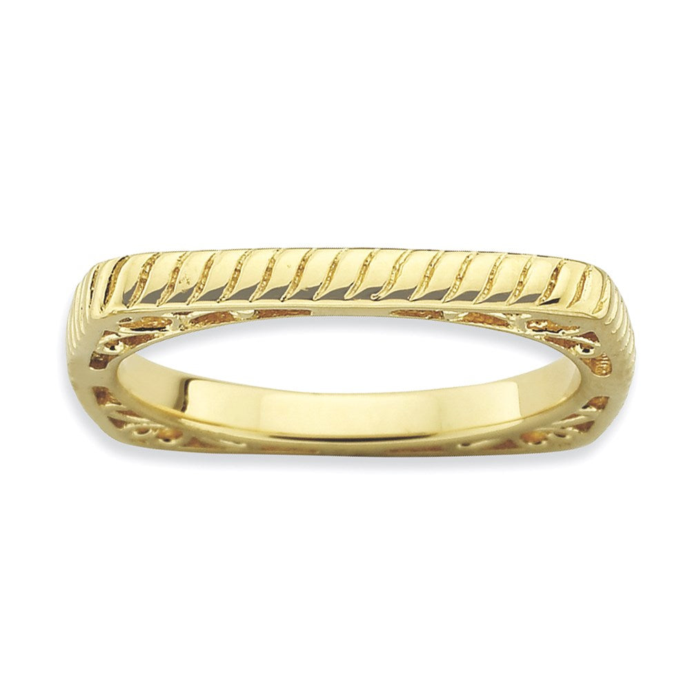 Sterling Silver Stackable Expressions Polished Gold-plate Square Ring