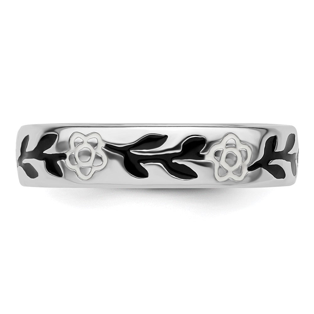 Sterling Silver Stackable Expressions Polished Enameled Flower Ring Size -6