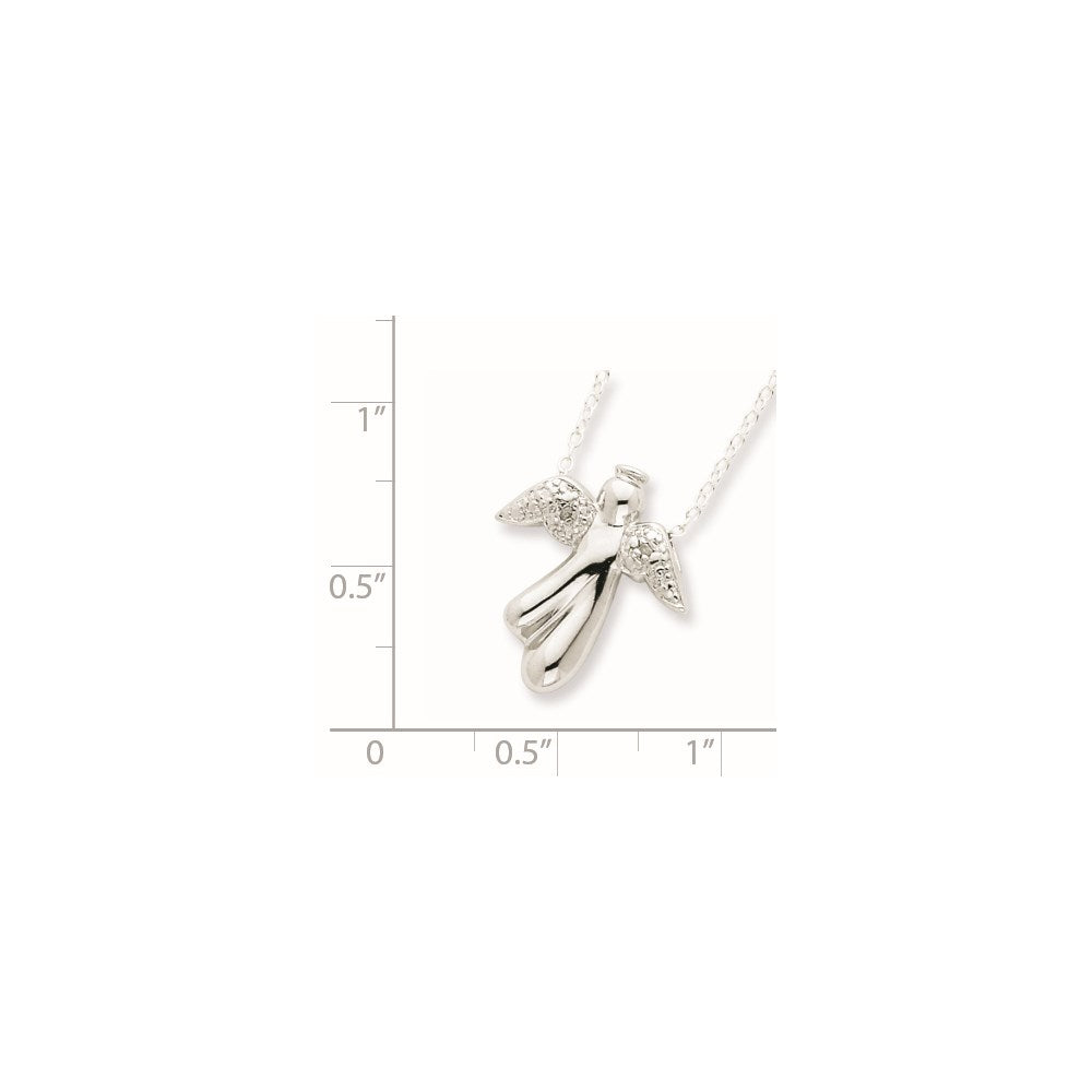 Sterling Silver Rhodium-plated Diamond Angel Necklace 18 Inches