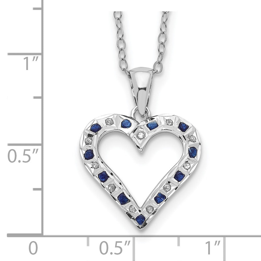 Diamond Fascination Diamond Mystique Sterling Silver Platinum-plated Diamond and Sapphire Heart 18 Inch Necklace 18 Inches