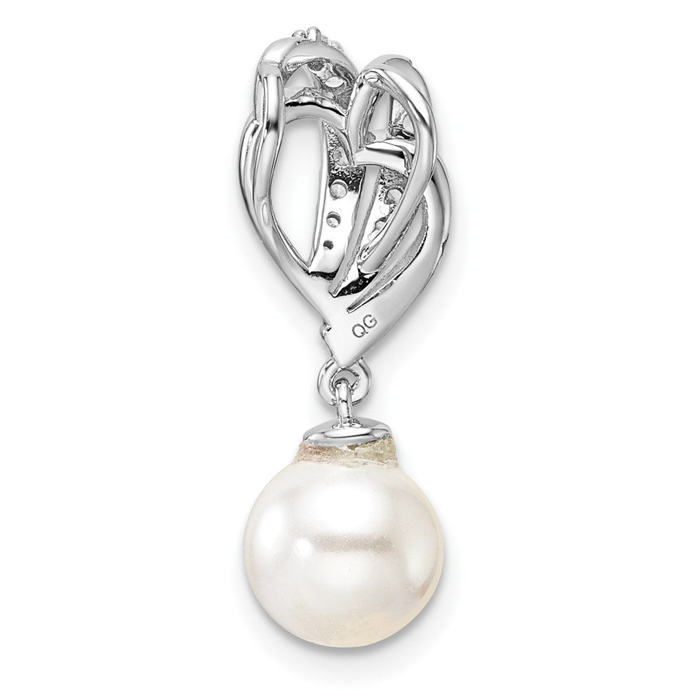 14K White Gold Polished Diamond and Pearl Chain Slide