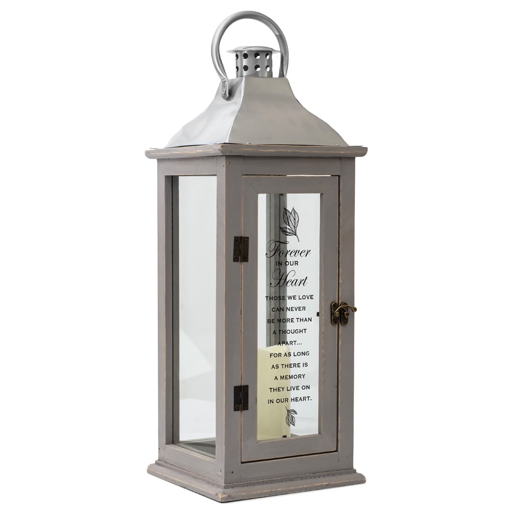 In Loving Memory Distressed Grey 5.5 x 11 Wood And Glass Decorative Candle Lantern