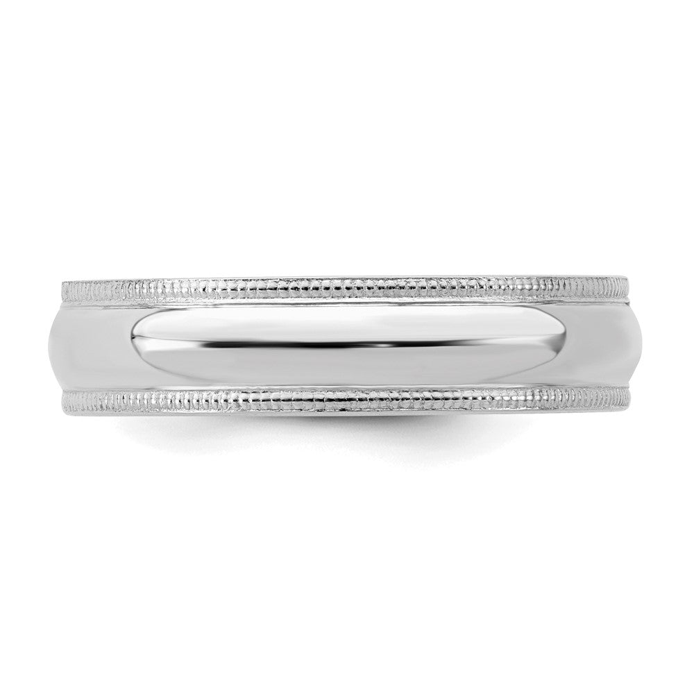 Sterling Silver Rhodium-plated 5mm Comfort Fit Milgrain Size 6 Band