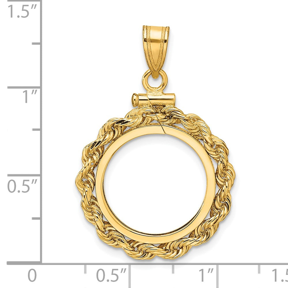 Wideband Distinguished Coin Jewelry 14k Polished Rope 16.5mm x 1.35mm Screw Top Coin Bezel Pendant