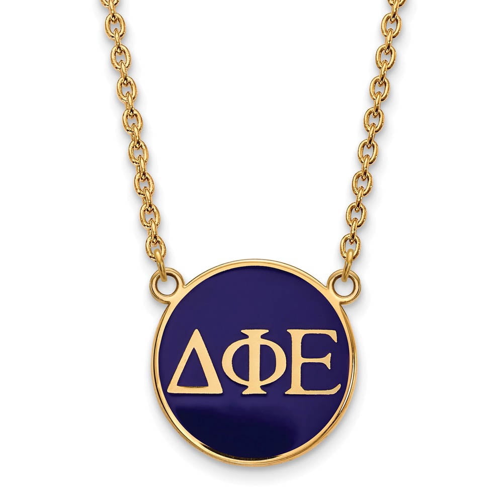 Sterling Silver w/ 14K Yellow Gold-Plated 18in Official Licensed Greek Sororities Delta Phi Epsilon (???) Small Enamel Pendant w/Necklace