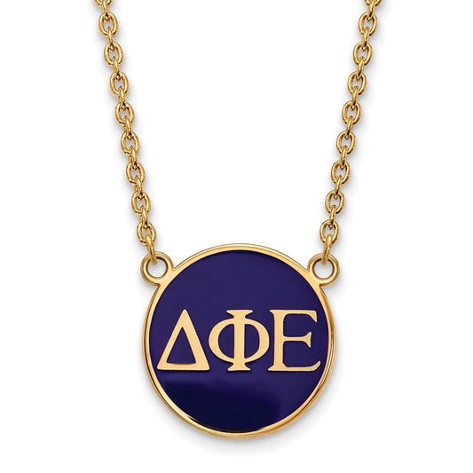 Sterling Silver w/ 14K Yellow Gold-Plated 18in Official Licensed Greek Sororities Delta Phi Epsilon (???) Small Enamel Pendant w/Necklace