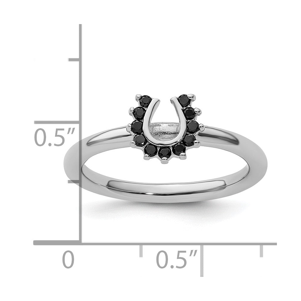 Sterling Silver Stackable Expressions Rhodium Black Dia. Horseshoe Ring Size -10