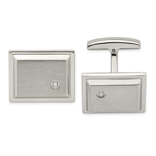 Stainless Steel Brushed and Polished CZ Rectangle Cuff Links