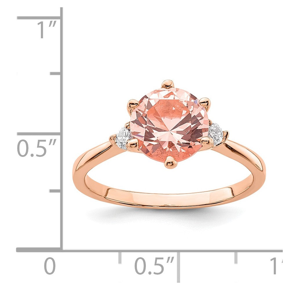 Sterling Silver Rose Gold-plated Pink Crystal and White CZ Ring