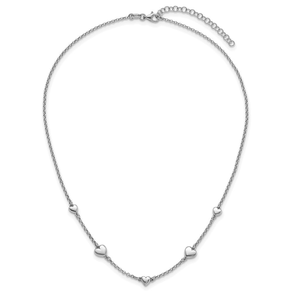 Sterling Silver Rhodium-plated Polished Five Puffed Hearts 16 inch with 2 inch Extender Necklace 16 Inches