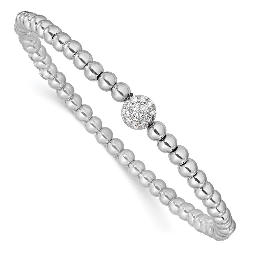 Sterling Silver Rhodium-plated Polished Beaded CZ Stretch Bracelet 7 inches