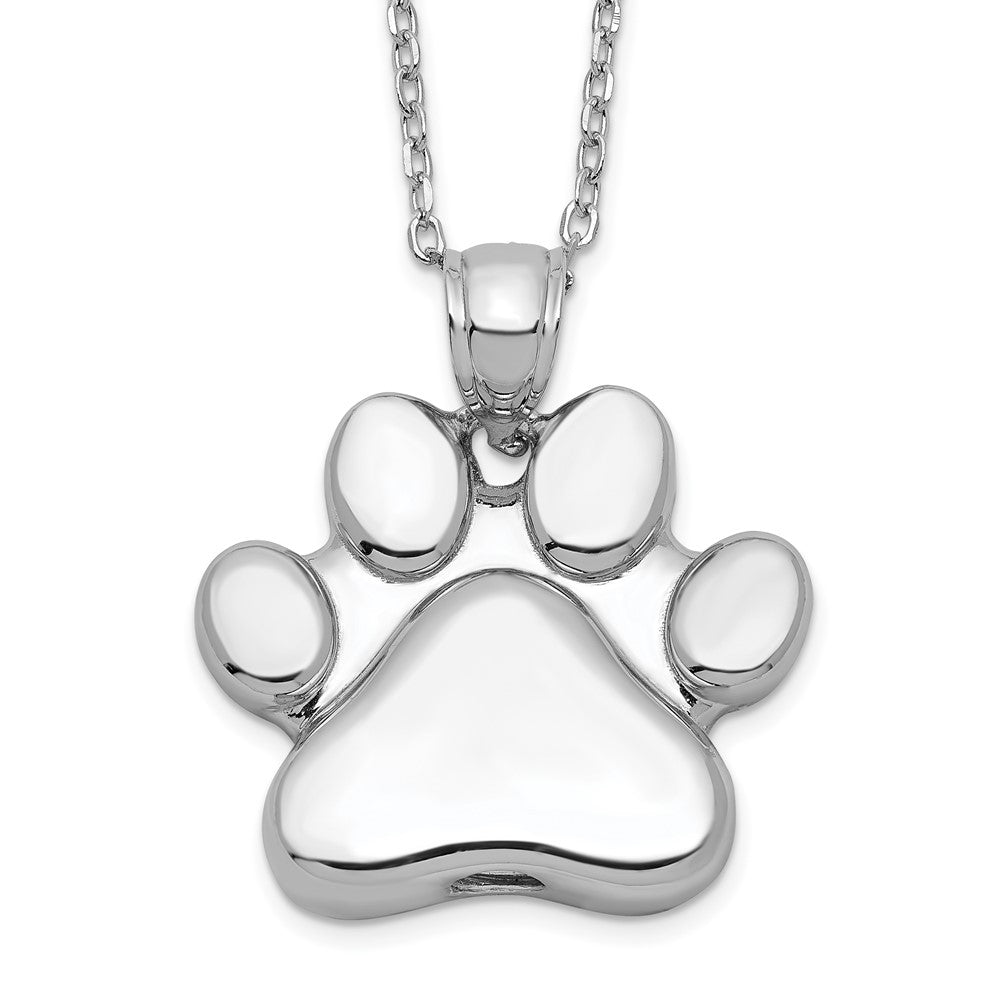 Sterling Silver Rhodium-plated Paw Print Ash Holder 18in Necklace 18 Inches