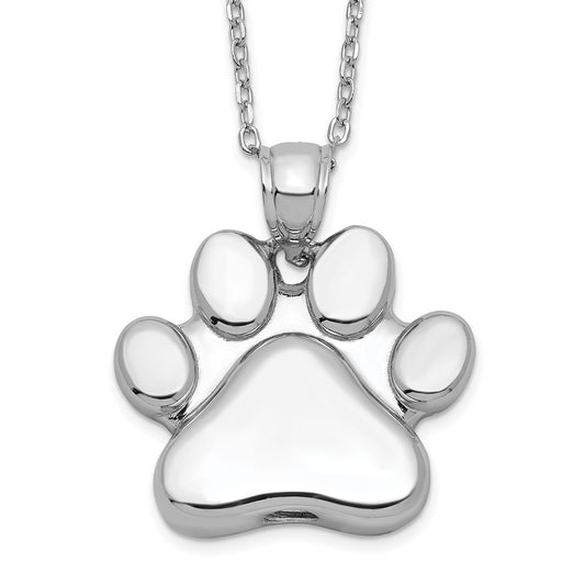 Sterling Silver Rhodium-plated Paw Print Ash Holder 18in Necklace 18 Inches