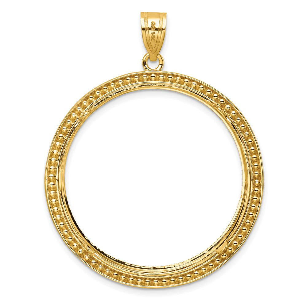 Wideband Distinguished Coin Jewelry 14k Polished Beaded and Diamond-cut 32.7mm Prong Coin Bezel Pendant
