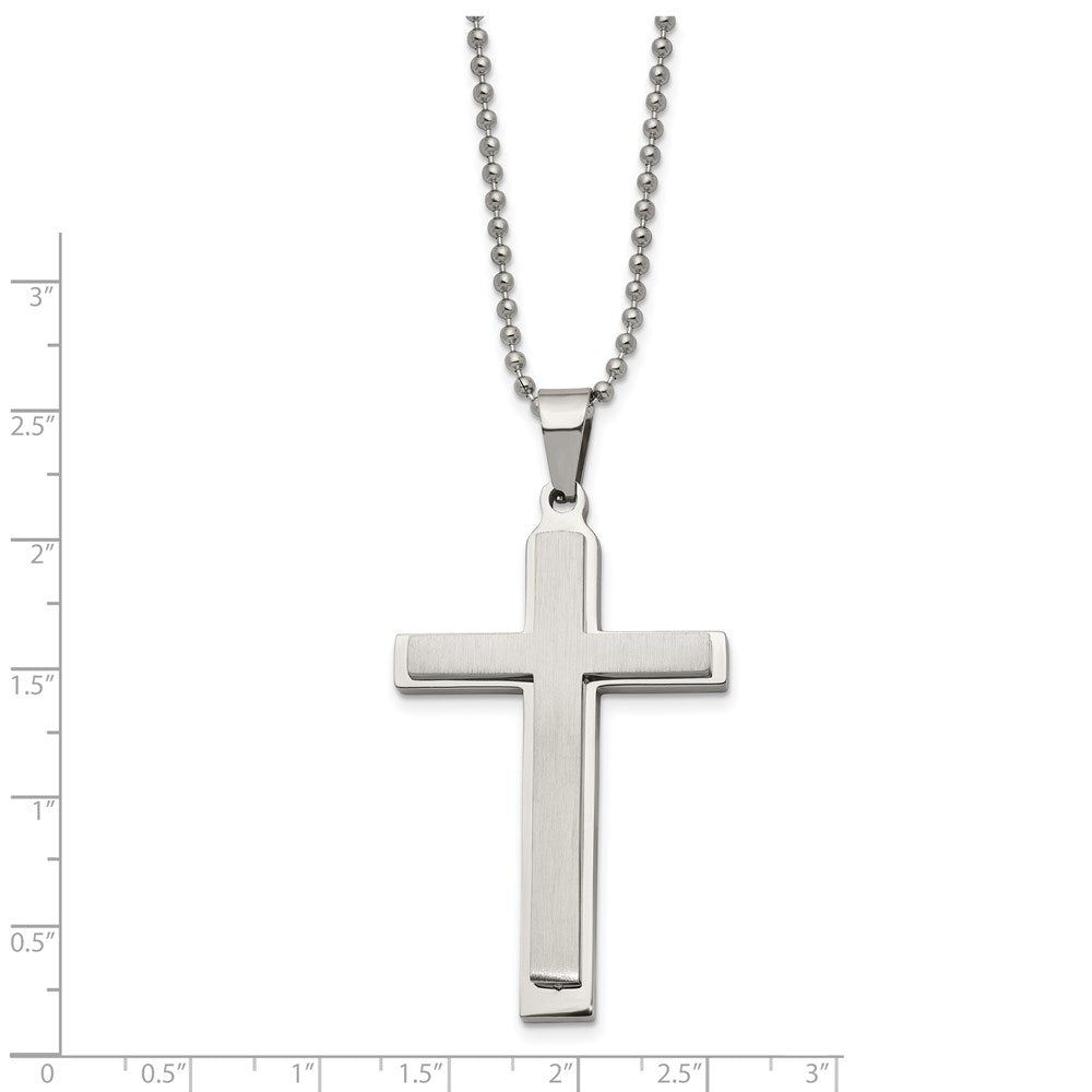 Stainless Steel Brushed and Polished Layered Cross 22in Necklace