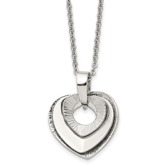 Stainless Steel Polished Three Piece Heart 20in Necklace