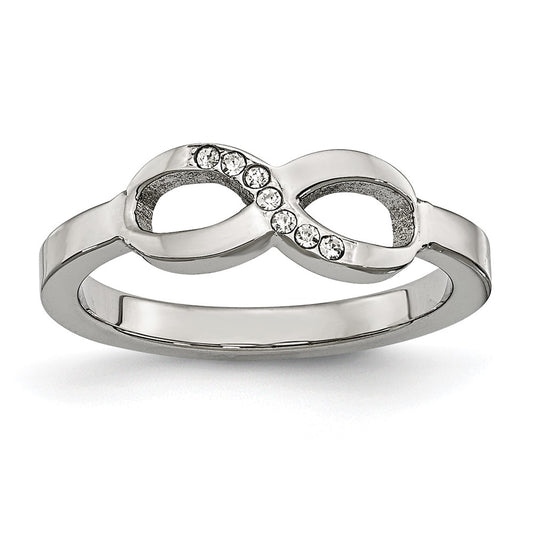 Stainless Steel Polished Infinity Symbol CZ Ring Size - 7