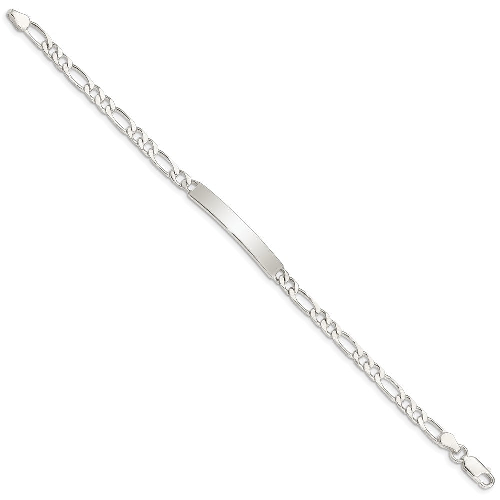 Sterling Silver 8inch Polished Engraveable Figaro Link ID Bracelet 8 inches