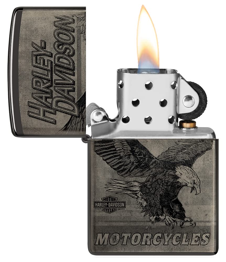Zippo Harley-Davidson Eagle Photo Image 360? High Polish Black Pocket Lighter