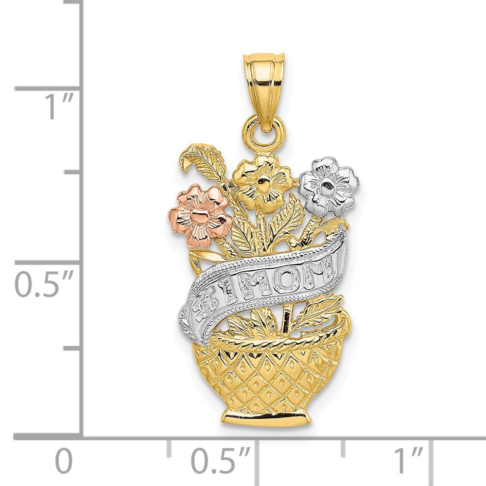 14K Two-tone w/White Rhod. #1 MOM Flower Basket Charm