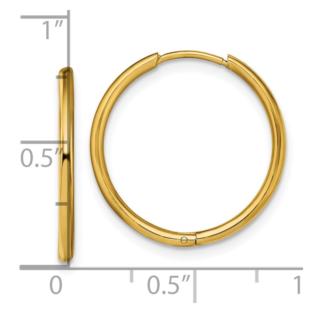 Stainless Steel Polished Yellow IP-plated 1.6mm Hinged Hoop Earrings