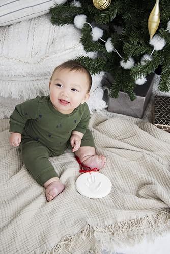 Pearhead White Clay Babyprints Round Holiday Decorative Accent Ornament, 5"