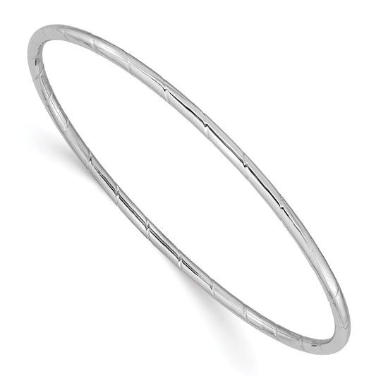 14k White Gold 2.5mm Grooved Slip-on Bangle 8.5  inches