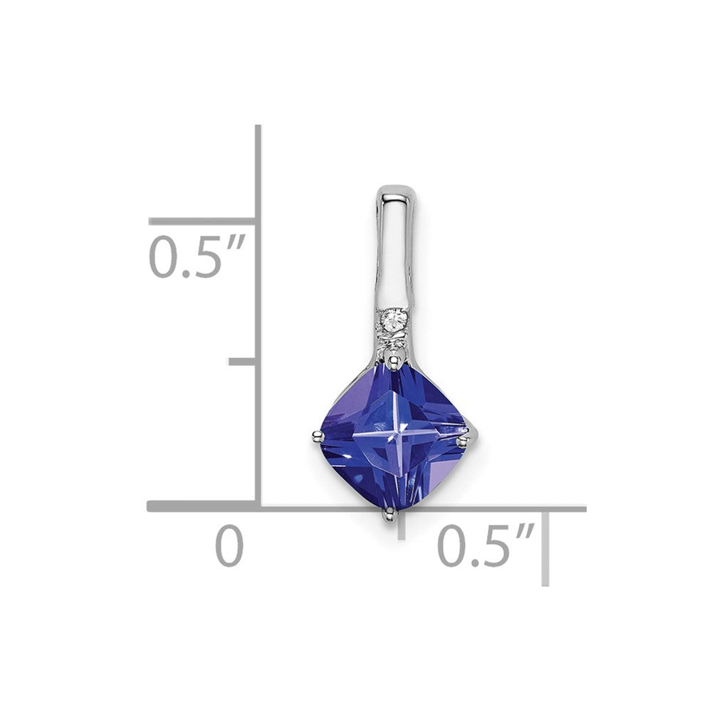 14k White Gold Cushion Tanzanite and Diamond Pendant