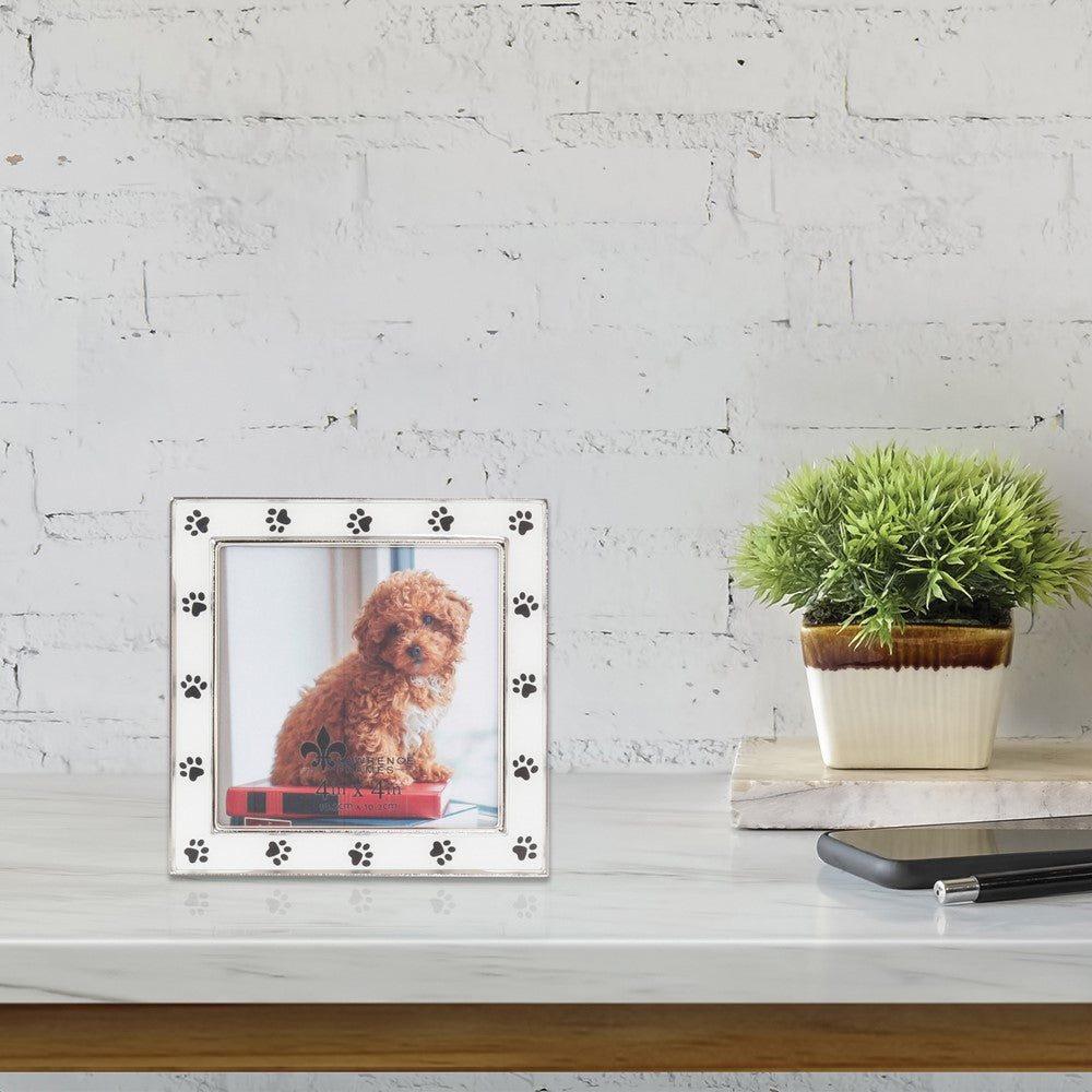 White Paw Print 4x4 Photo Frame