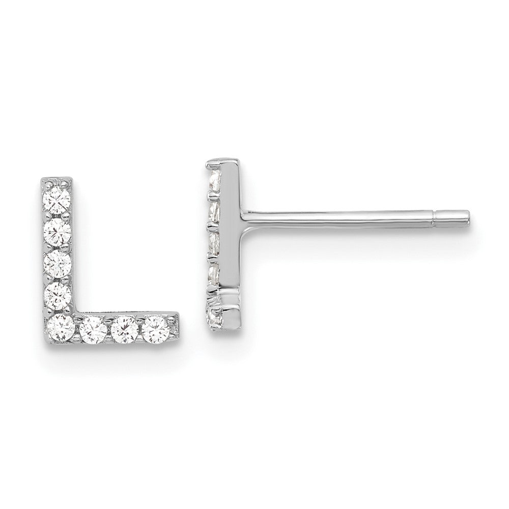 Cheryl M Sterling Silver Rhodium-plated Polished Letter L CZ Initial Post Earrings