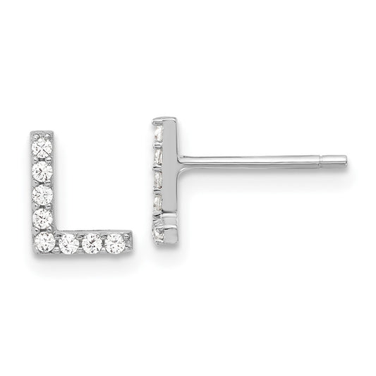 Cheryl M Sterling Silver Rhodium-plated Polished Letter L CZ Initial Post Earrings